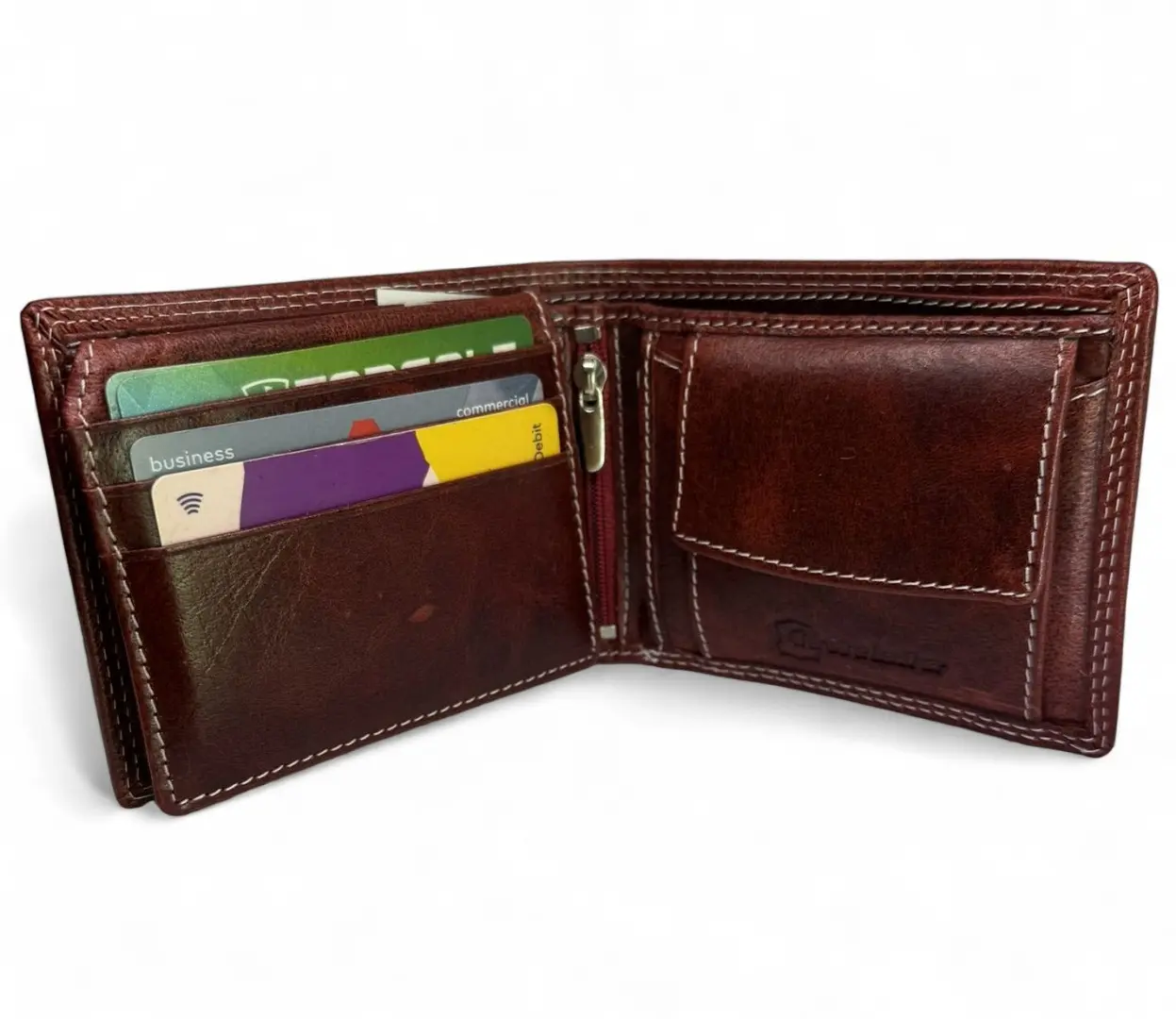 CRICKET-GIFTS - Buffalo Leather Cricket Wallet | RFID Protection | 7 Card Slots | Coin Pouch   ID Holder | Cricket Fan Accessory | Multicoloured, 10cm x 8cm, Leather