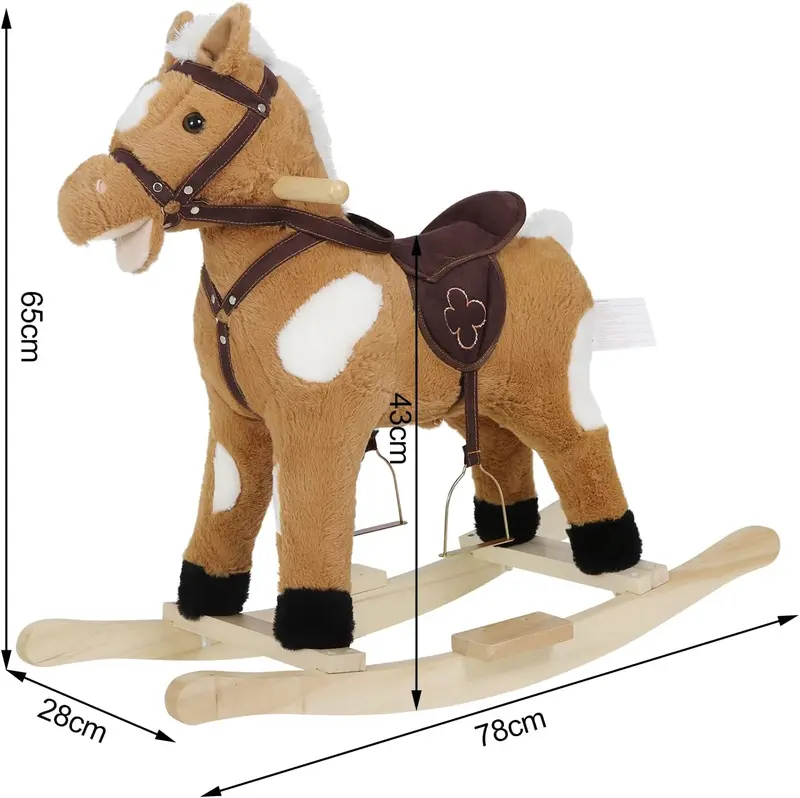 WOLTU Baby Rocking Horse Wooden Toddler Rocking Toy with Sound and Stirrups Plush Ride on Horse Kid Rocker Child Rocking Animal Gift for 1-3 Years Old, Brown, Seat Height 44cm, KSF003 6