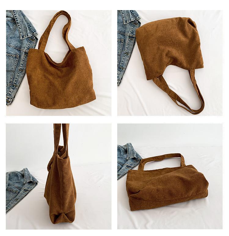 Product Introduction of Large Capacity Shopping Bag Casual Art Canvas Handbag Corduroy Tote Bag Simple Retro Shoulder Bag 1