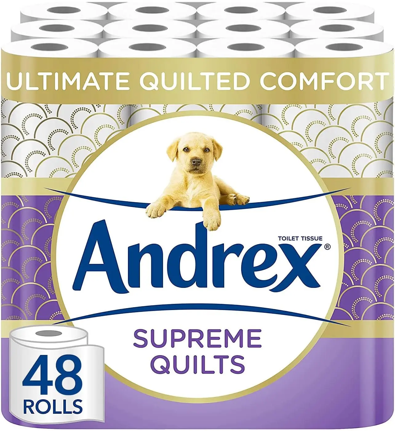 Andrex Toilet Roll Supreme Quilts Fragrance-Free 3 Ply Toilet Paper, 48 Rolls