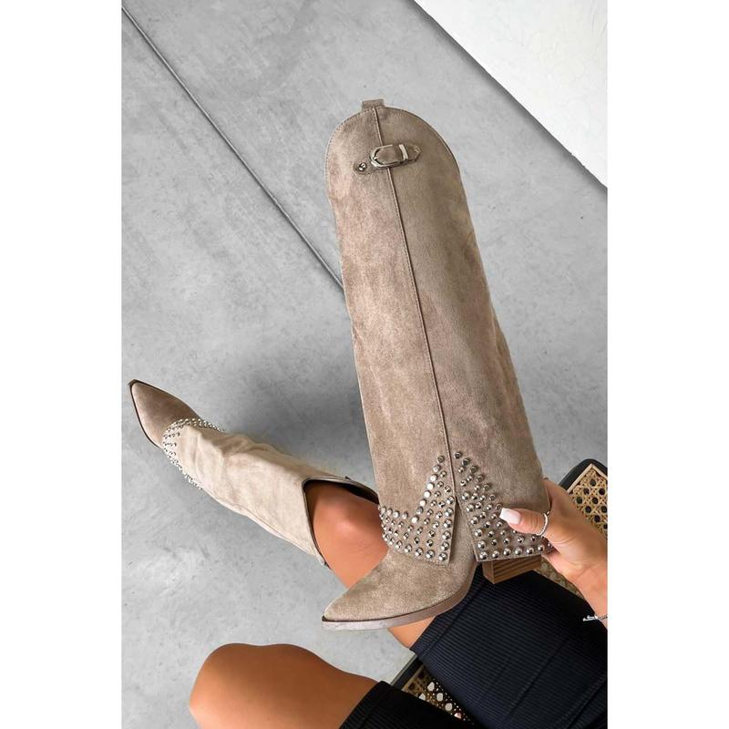 COUNTY Flared Cowboy Western Boots - Beige 3