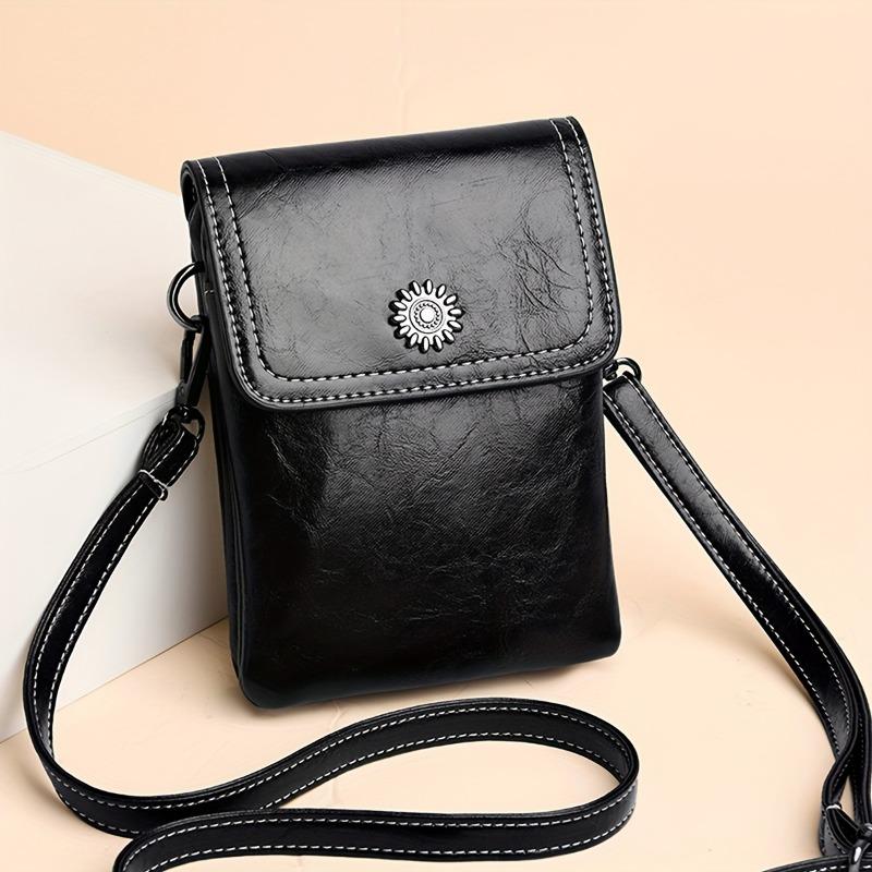 Mini Retro Style Crossbody Bag, Oil Wax Leather Mobile Phone Bag, Women's Shoulder Flap Purse 0