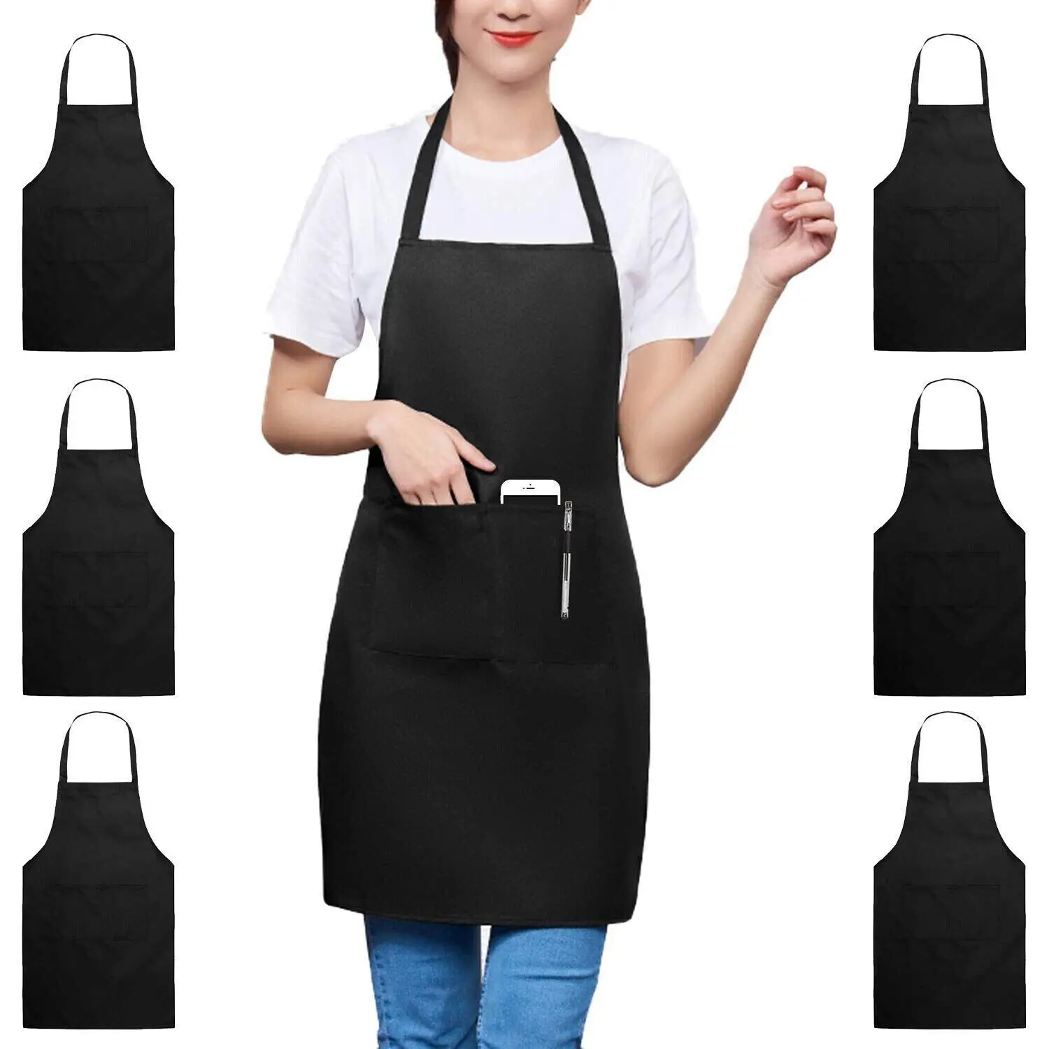Haidresser Black apron 2 Front Pockets Mens black apron Basic apron student Adjustable Washable
