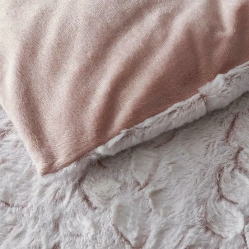 Teddy Luxe Faux Fur Duvet Cover Set Fleece Bed Soft Warm Quilt All Size Blush Pink Christmas Throw 3