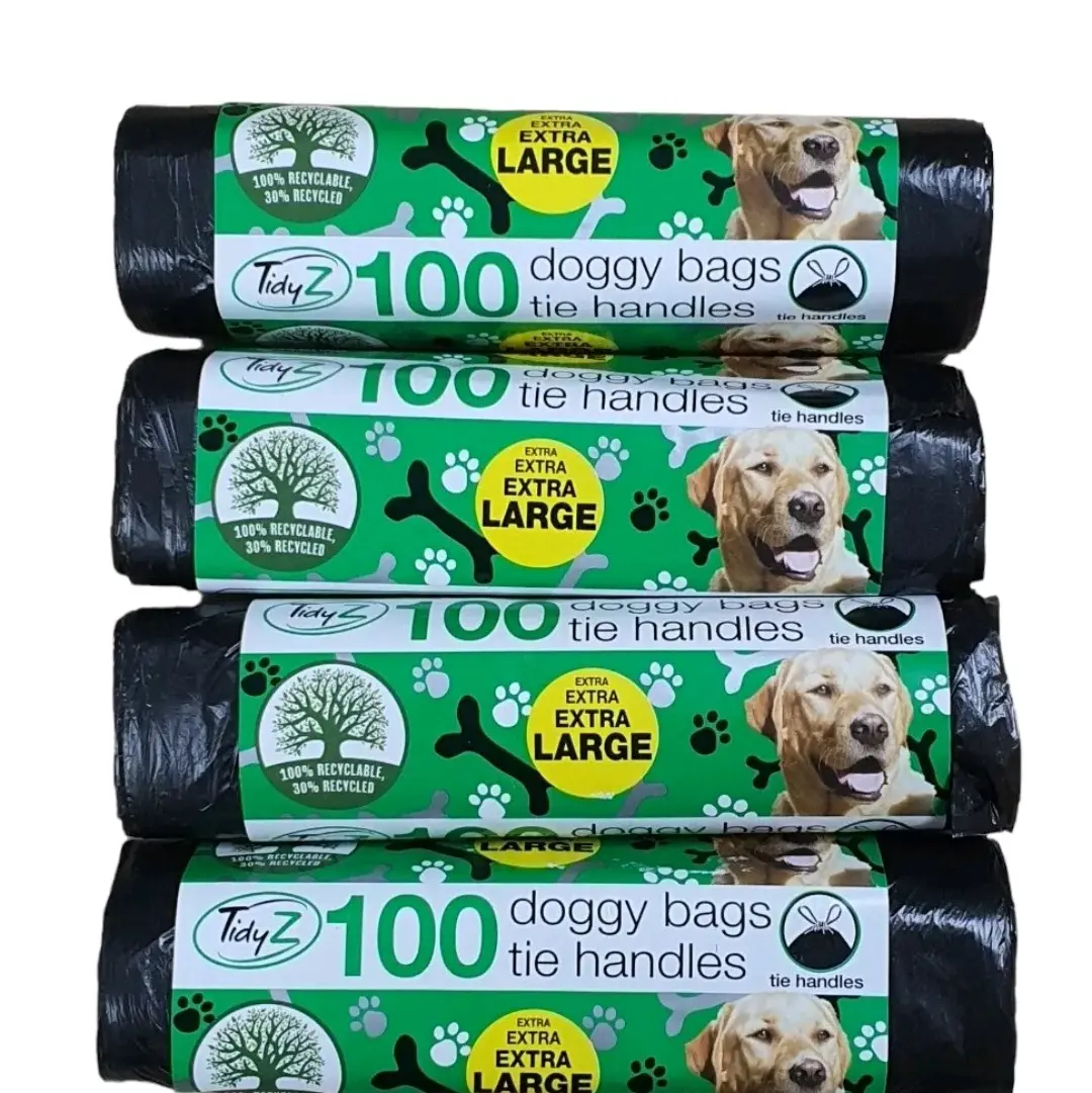 Doggy Poop Bags - 400 Dog Poo Bags With Tie Handles And Dog Health Tips Leaflet - 4 Packs x 100 (30 cm x 36 cm) - Tidyz Doggy Bags