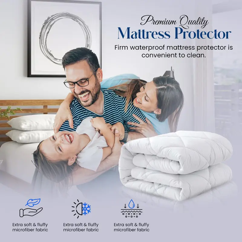Waterproof Mattress Protector Pad with Extra Deep 30cm Pockets for Secure Fit,Microfiber Material Hypoallergenic, Noiseless,Super Soft Matress Protector Wrinkle Free, Machine Washable Mattress Cover  White. Single,4Ft/Small Double,Double,King,Super King 6