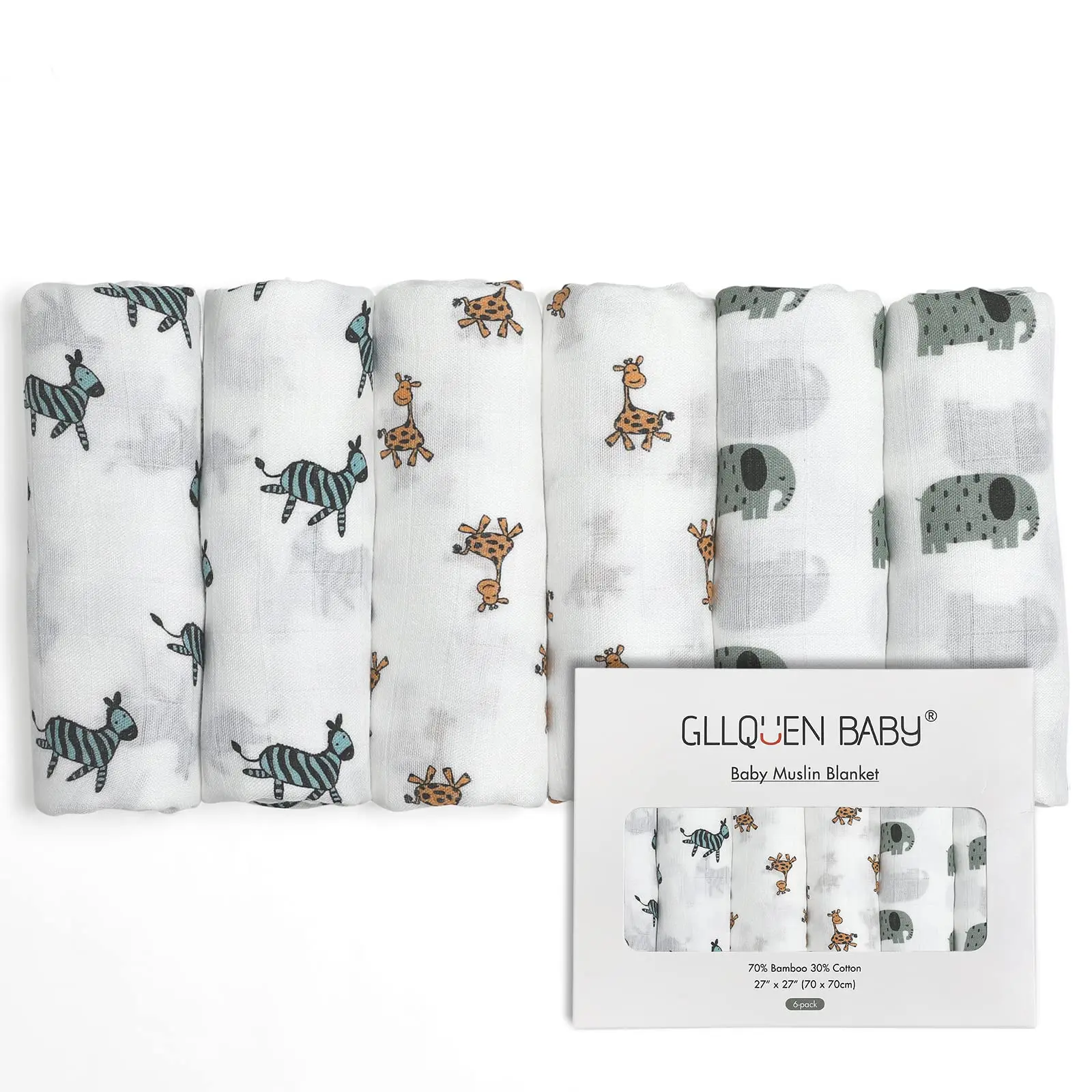 Muslin Squares Cloth for Baby, 6pack 70cm x 70cm Cotton Burp Cloths for Newborn, Absorbent & Breathable and Ideal to Clean, Wipe & Cover Newborns