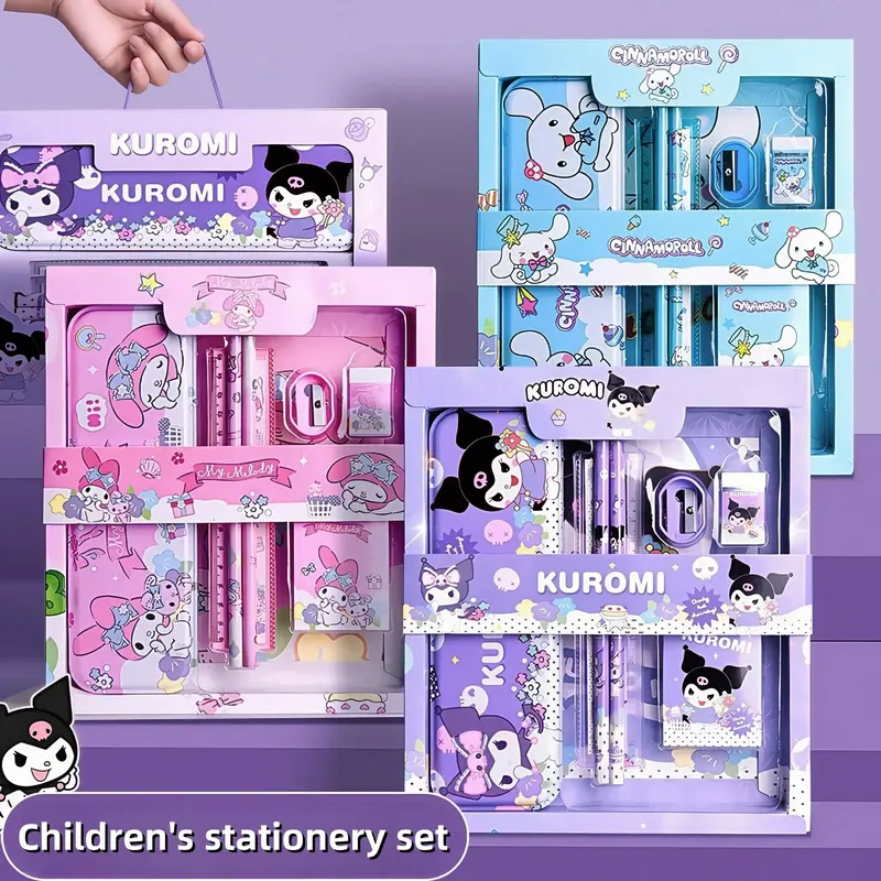 Sanrio Stationery Gift Set for Boys and Girls - Kuromi School Supplies for Elementary Students - Pencil, Eraser, Sharpener - Ideal Birthday Gift for Kids 6