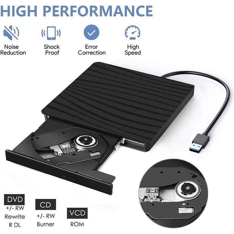 External CD DVD Drive, USB 3.0 Portable CD/DVD +/-RW Burner Rewriter DVD Player for Laptop Slot-in CD Disc Drive for Window/Mac OS/Linux/Vista 3
