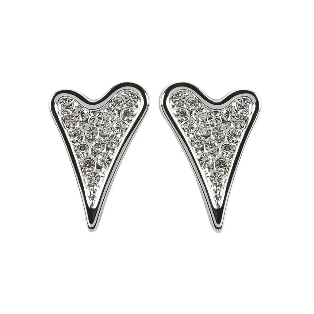 Earrings Silver Diamante Heart Studs