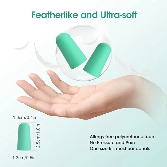 Ultra Soft Foam Earplugs for Sleeping, Studying, Traveling, Motorcycling, and More - 60 Pairs, Mint Green 1