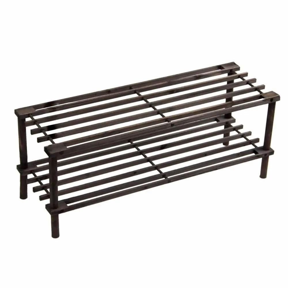 PRIMA HOUSEWARES Wooden Shoe Boot Trainer Rack Storage Shelf Organiser Stand Unit - Dark Oak - 2 Tier