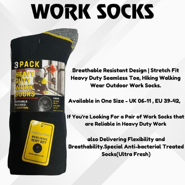 Men's Work Socks Pack Of 12 Breathable Resistant Design | Stretch Fit Heavy Duty Reinforced Heel and Toe. Cotton Menswear UK (6-11) 1