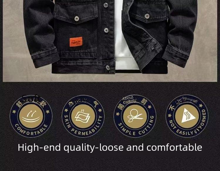 Product Introduction of Men's Loose-fit Trendy Denim Jacket Autumn 2024 New Style Workwear Jacket Regular Length 20