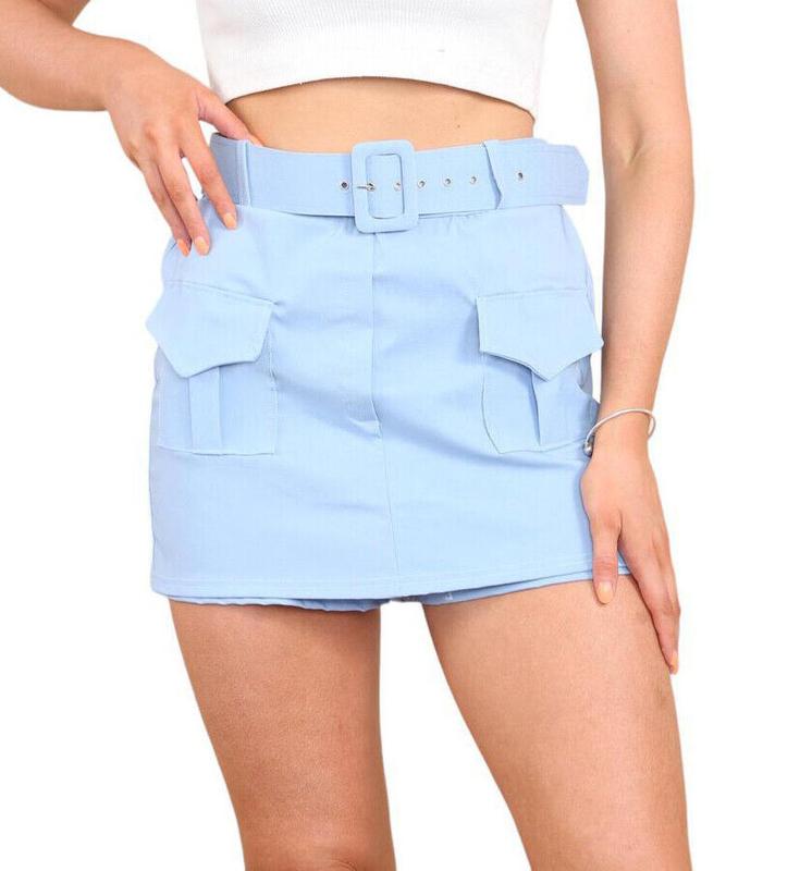 New Women's High Waisted Cargo Skort Summer Short Belted And Pockets Viral Skirt Cotton Casual 8