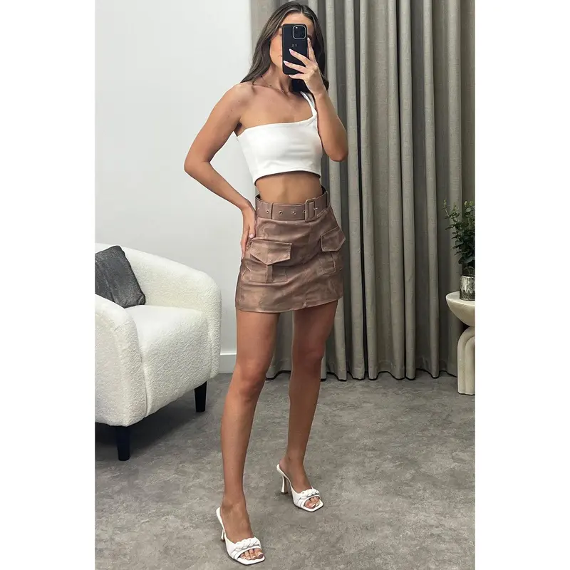 Dina Beige Tie Dye Belted High Waisted Cargo Skort 3