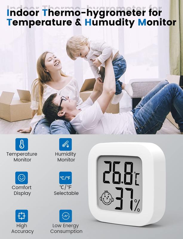 Digital Hygrometer Indoor Thermometer Room Thermometer and Humidity Gauge with Temperature Humidity Monitor for Greenhouse, Garden, Cellar (1 piece, white, 4.3cm*4.3cm) 3