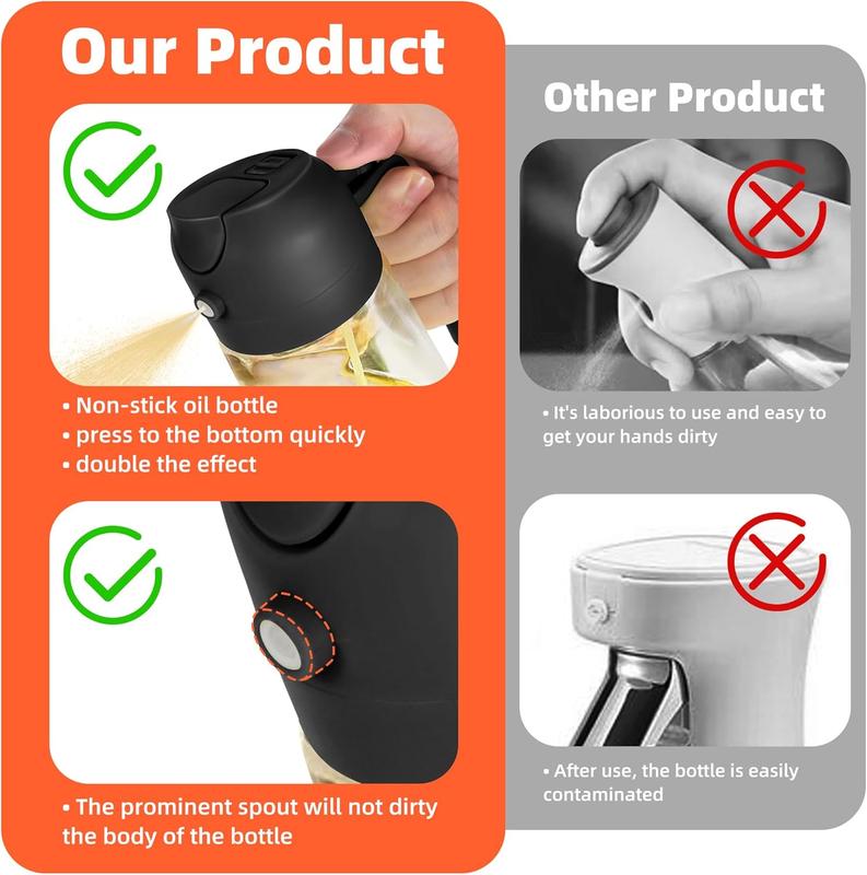 Kitchen Gadgets for 2024 470ml Oil Sprayer Bottle, A Sprayer Automatic Opening & Closing Oil Sprayer Bottle, Kitchen Accessories Oil Dispensers, Cooking Oil Sprayer Bottle for Bbq, Kitchen Utensils & Gadgets,Back To School Supplies Plastic 9