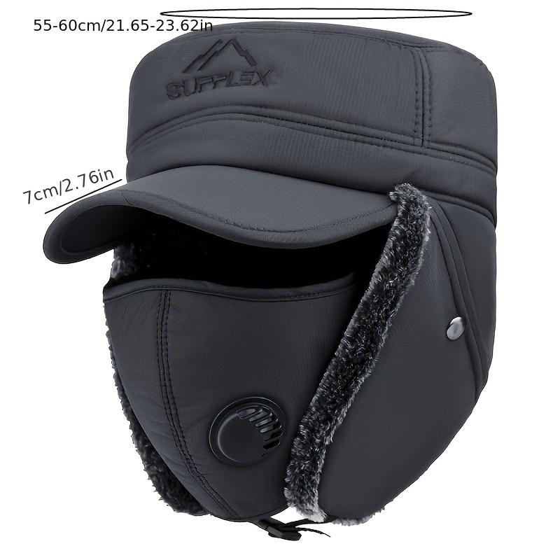 Winter Flat Top Hat with Face Cover for Middle-aged And Elderly Men, Outdoor Cycling Ski Hat, Windproof And Ear Protection Hat 4