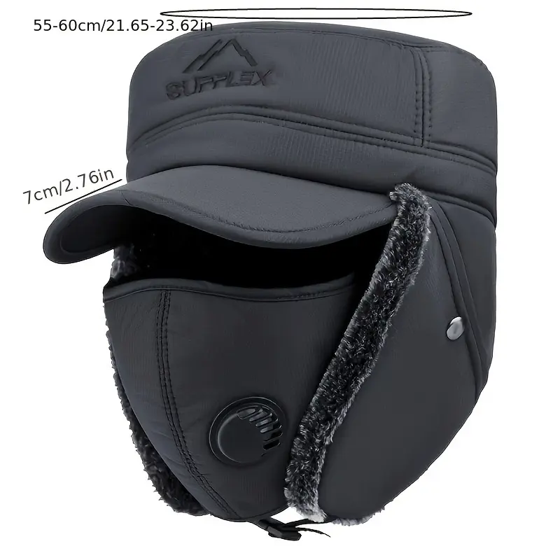 Winter Flat Top Hat with Face Cover for Middle-aged And Elderly Men, Outdoor Cycling Ski Hat, Windproof And Ear Protection Hat 4