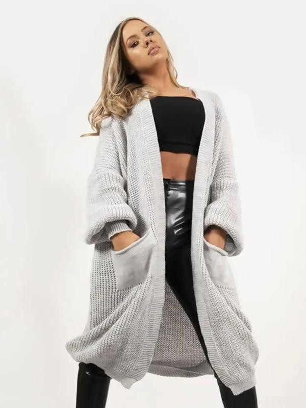 Women Chunky Knitted Oversized Cardigan Ladies Balloon Sleeve Long Maxi Cardigan Knitwear Womenswear Tops Underwear Long Sleeve Comfort Basic Minimalist 3