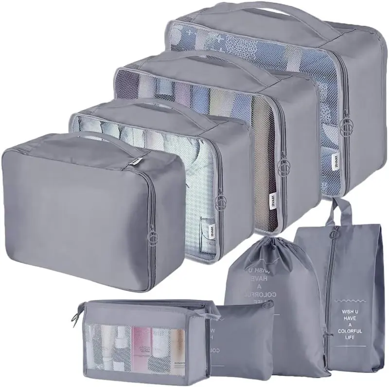 Travel Packing Cubes, Toifucos Multifunction 8pcs/set Luggage Organiser Waterproof Compression Suitcase Essential Bag, Dark Gray 0