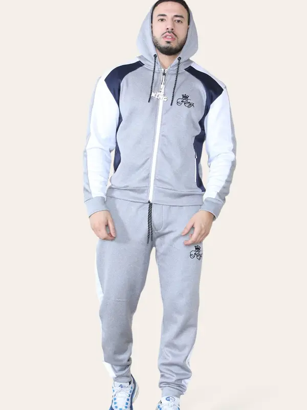 Men's 2 Piece Panel Logo Running Jogging Tracksuit Hooded 7