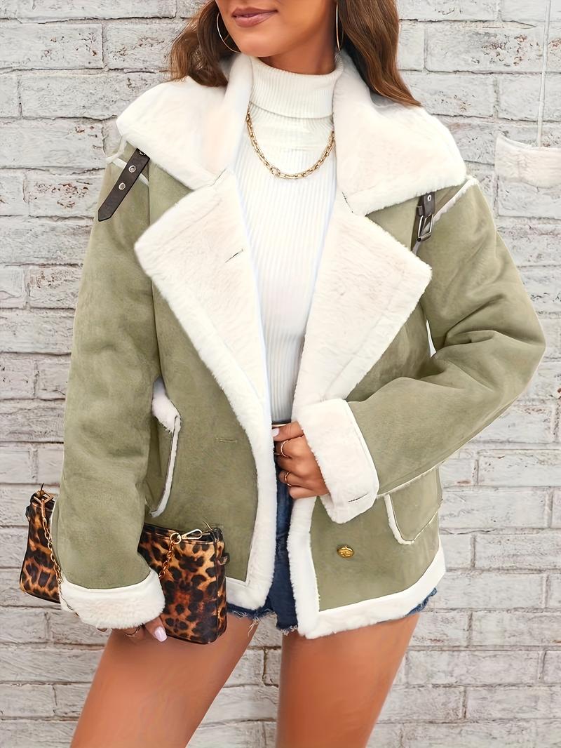 Product Introduction of Elegant Faux Fur-Lined Winter Jacket for Women - Cozy, Machine Washable with Pockets, Solid Color, Lapel Collar 13