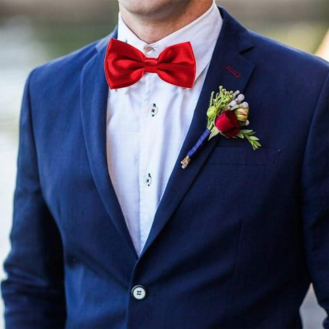 Men's Bow Tie, Classic Solid Color Pre-Tied Bow Tie for Men, Satin Tux Bowtie, Adjustable Formal Neck Bowtie for Parties, Wedding, Formal Wear, Wedding Party Accessory 4