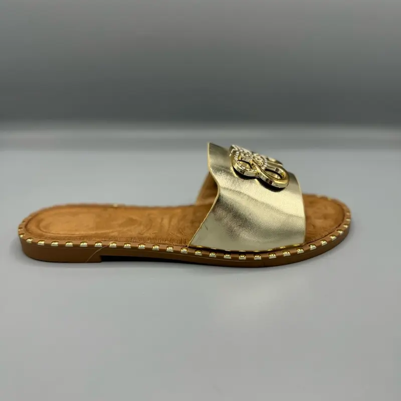 Women's Black Silver Gold Slider Sandal with Soft Cushioning for Summer Holiday- Ladies Flat 2