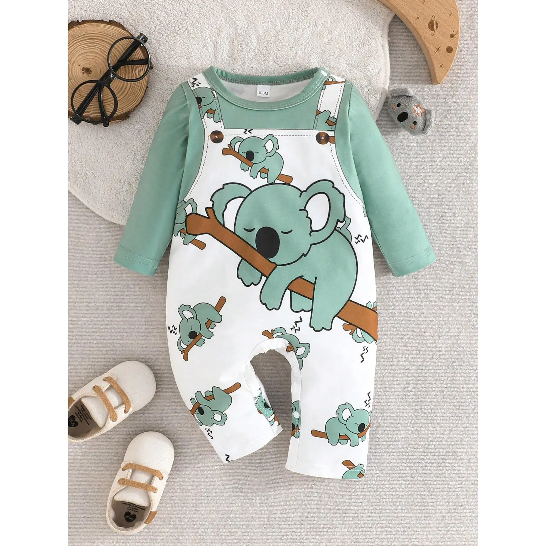 Baby Boy Cartoon Koala Print Long Sleeve Rompers Casual Jumpsuit