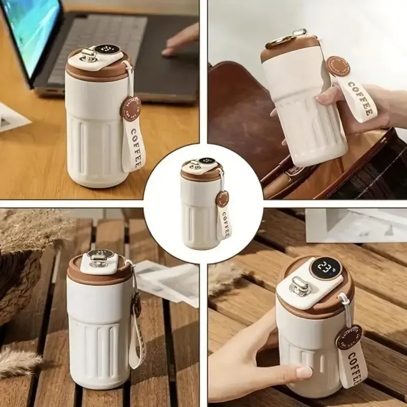 Portable Temperature Display Insulated Coffee Mug, Vacuum Insulated Bottle with Strap, Tumbler Cups, Drinkware for Home Office Travel！. 7