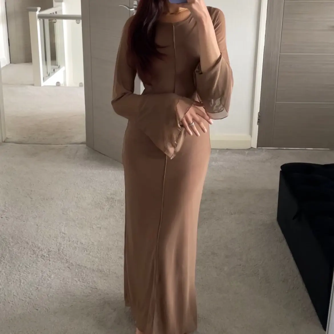 SHESOUT in the everyday wear double frill sleeve mesh maxi dress