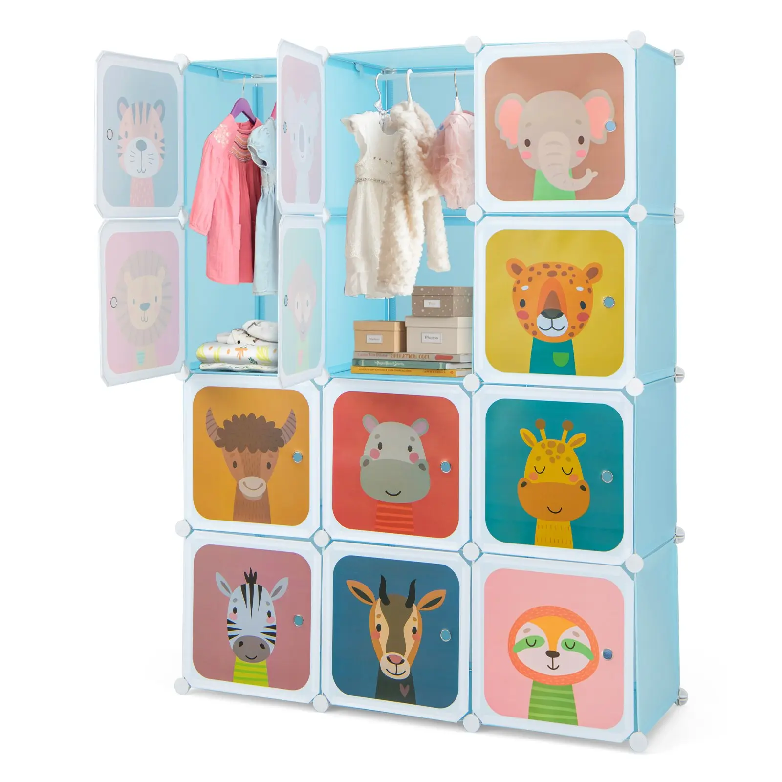 COSTWAY 12 Cube Portable Kids Wardrobe with Hanging Section
