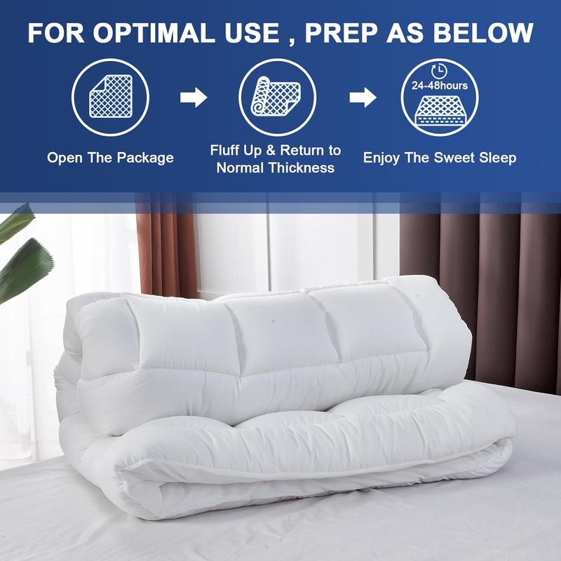4" Inch Deep Mattress Topper 10cm Extra Thick Quilted Heavy Box Stitched Fluffy Hypoallergenic Microfiber with Strong Elasticated Corner Straps Matress Topper White Color Sizes Single, 4ft / Small Double, Double, King, Super King 4