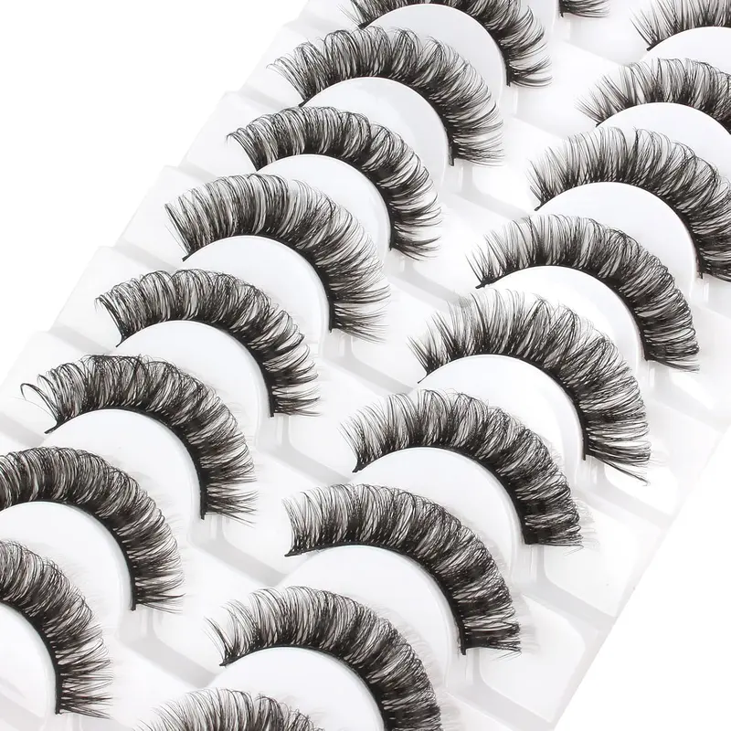 Cat Eyelashes Volume 3D Hybrid Natural Look Fake Russian Strip Lashes 10 Pairs Dramatic Fluffy Handmade Reusable D Curl False Eyelashes Faux Makeup 3