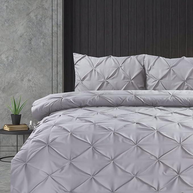 Trend & Bend Pintuck Pinch Pleated Duvet Cover with Pillowcases – Luxury Cotton Quilt Bedding Covers Single Double King Super King Size Bed Sets Perfect for Christmas, and New Year duvet  sets 3