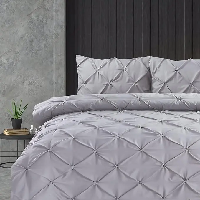 Pintuck Pinch Pleated Duvet Cover with Pillowcases – Luxury Cotton Quilt Bedding Covers Single Double King Super King Size Bed Sets Perfect for Christmas, and New Year duvet  sets 3