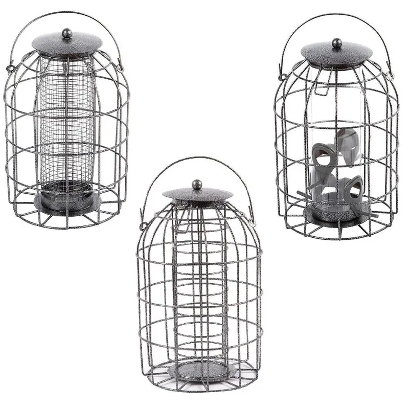 Set of 3 Squirrel-Proof Hanging Bird Feeders – Seed, Nut & Fat Ball Feeders with Sturdy Metal Cages 0