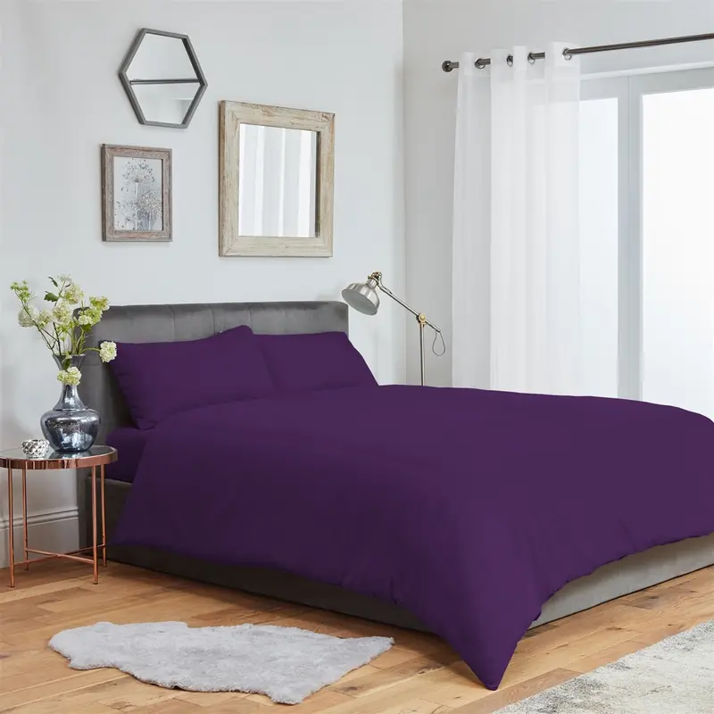 Plain Duvet Cover Bedding Set With Pillowcase (Aubergine) 0