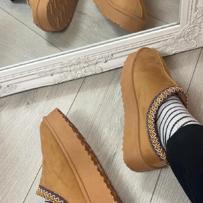 Autumn Winter Warm Suede Braided Outdoor Slippers Fashion Genuine Leather Fluffy Fur Lining Shoes for Autumn Winter Flat Sole and Platform Sole 2 Styles Optional Women's Autumn Winter Warm Suede Braided Outdoor Slippers with Fluffy Fur Lining - Girl gift 3