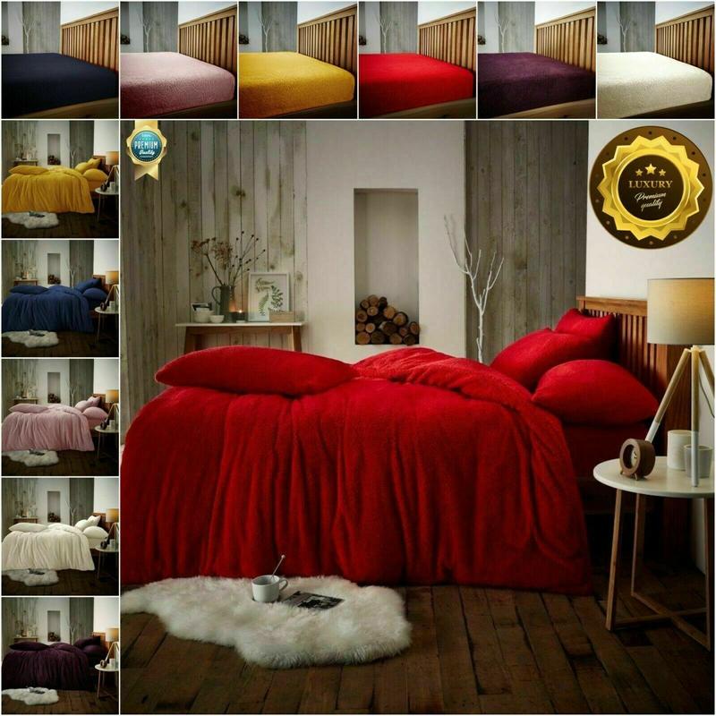Teddy Bear Fleece Fitted Sheet OR Duvet Cover Set Sherpa Thermal Warm Bedding 5