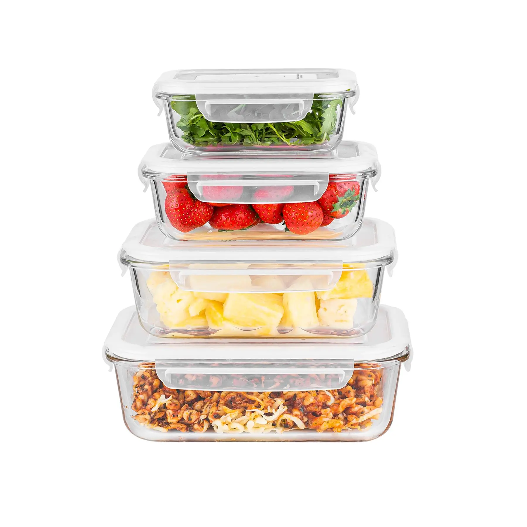 4Pc Glass Food Storage Set with Snap Lock Lids - Rectangular Shape - Watertight & Airtight Lids - Microwave, Oven, Freeze & Dishwasher Safe Kitchen Containers Transparent Utensils