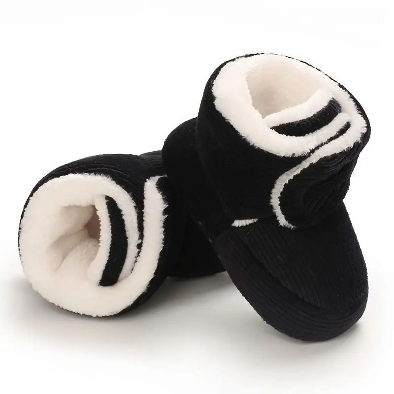 Comfortable Boots With Hook And Loop Fastener For Baby Boys And Girls, Soft And Warm Plus Fleece Boots For Indoor Outdoor Walking, Winter 0
