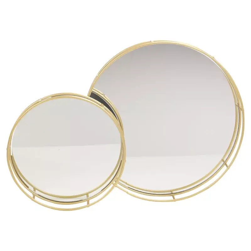 Set of 2 Metal Gold Decorative Mirror Trays Vanity Perfume Decor Candle Holders Freshener 1