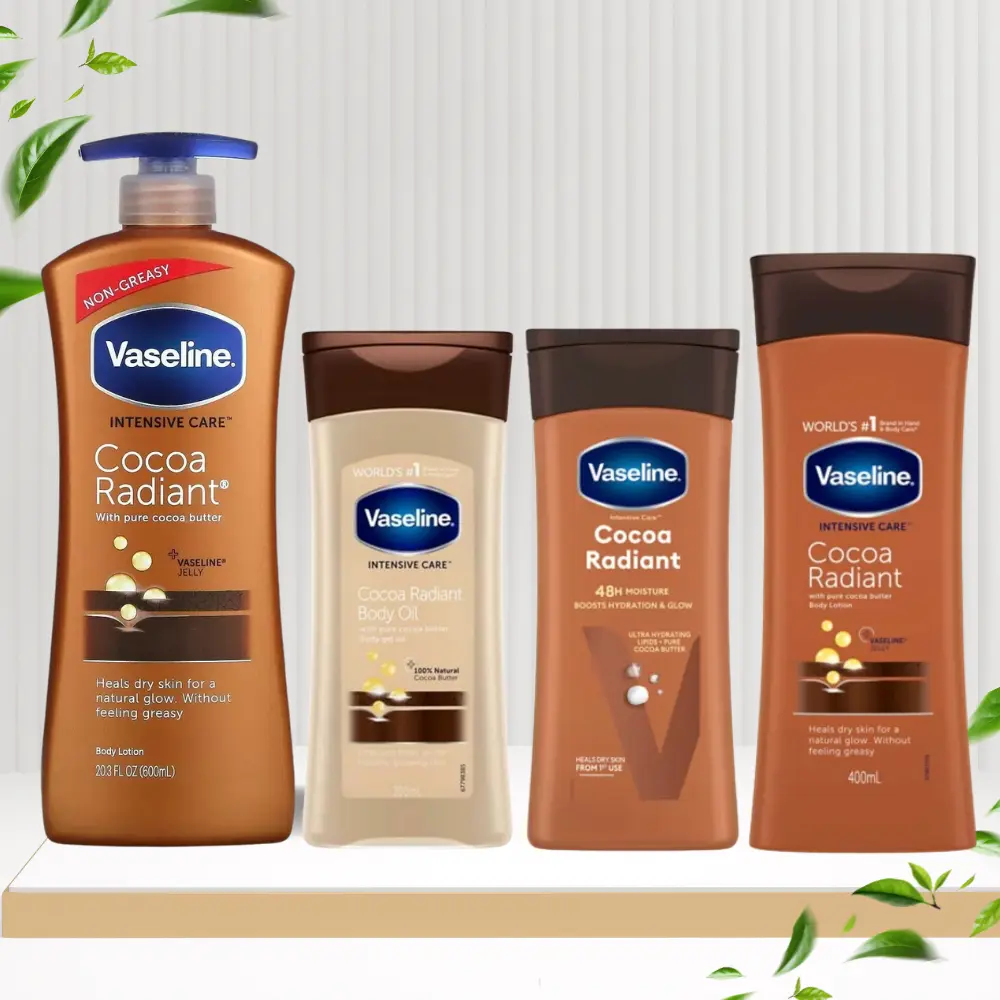 Vaseline Cocoa Radiant Body Care – Deep Hydration for Glowing Skin (Lotion: 200ml, 400ml, 600ml & Body Oil: 200ml)