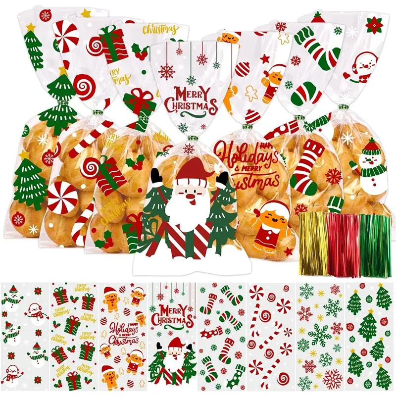 120 Pcs Christmas Cellophane Candy Bags Party Present Bags with Twist Ties Chocolate Gifts Homemade