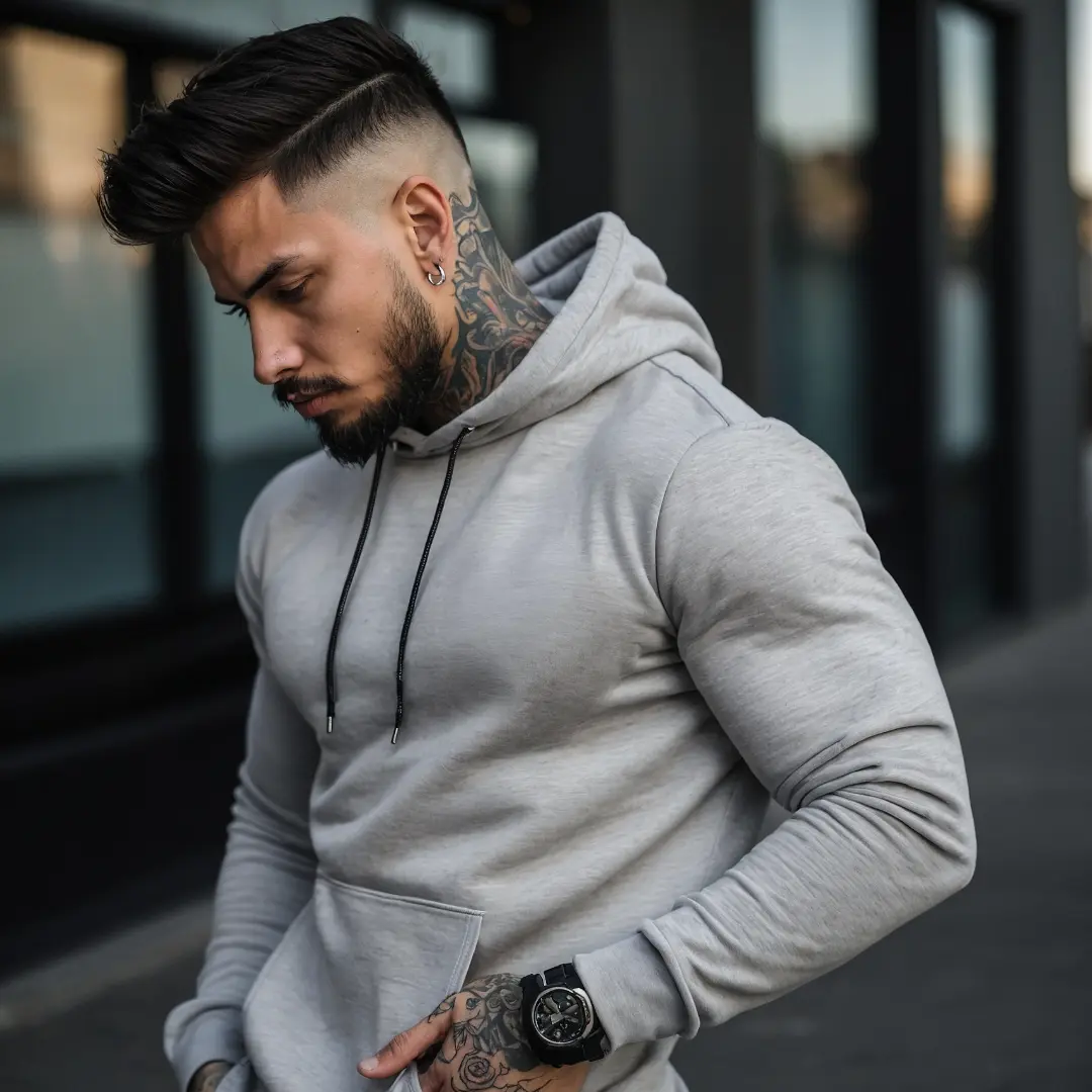 Everyday Plain Grey Basic Hoodie - Menswear Sweatshirt Long Sleeve Casual Pullover Hooded Top Classic Soft Fleece