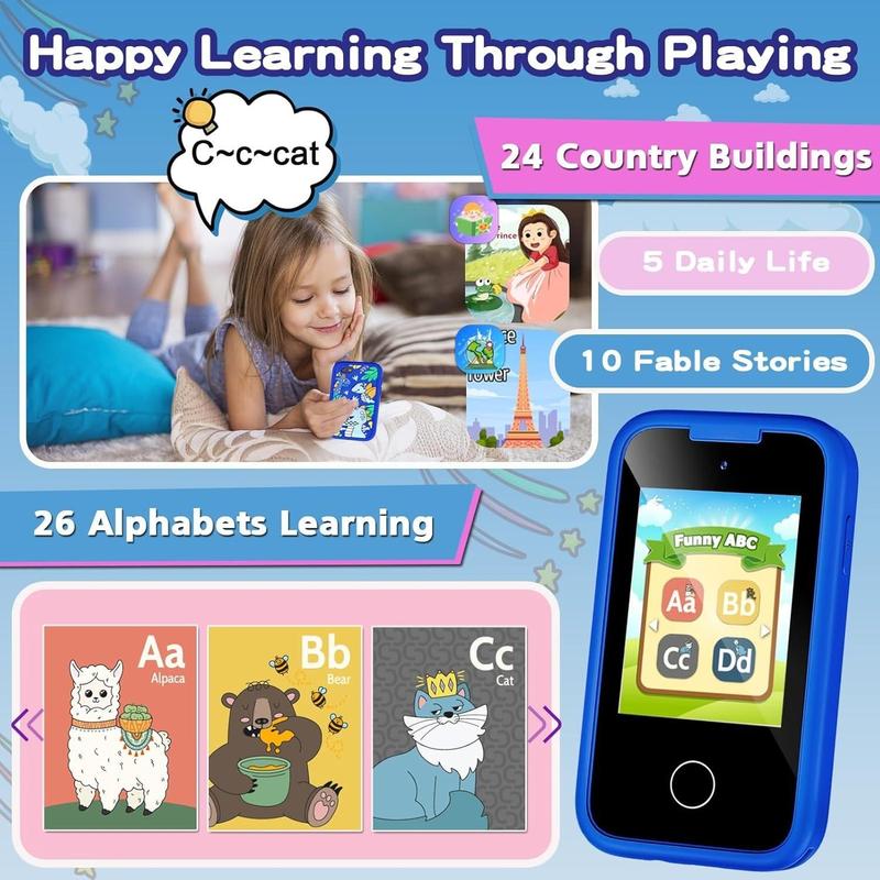 Kids Smart Phone Toys for Girls Boys Toddler Cell Phones Toy with Touchscreen Camera MP3 Learning Smartphone Childrens Fake Cellphone for 3 4 5 6 7 8 Year Old Christmas Birthday Gifts Ideas(Blue) 4