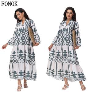 FONOK Casual Womenswear fashion dress loose and elegant light breathable comfortable print is easy to activity dress Womenswear short dresses  Lady Casual Wear Summer Long Sleeve